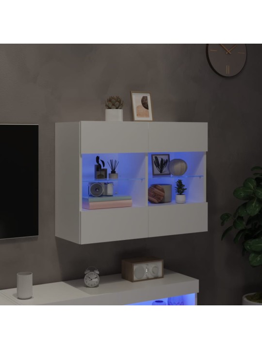 Tv galdiņš ar led lampiņām, balti, 78,5x30x60,5 cm