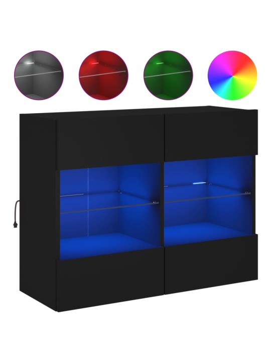 Tv galdiņš ar led lampiņām, melni, 78,5x30x60,5 cm