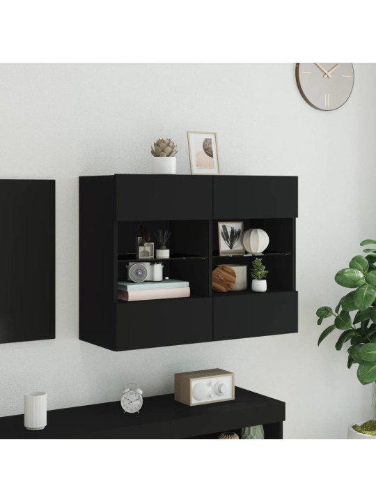 Tv galdiņš ar led lampiņām, melni, 78,5x30x60,5 cm