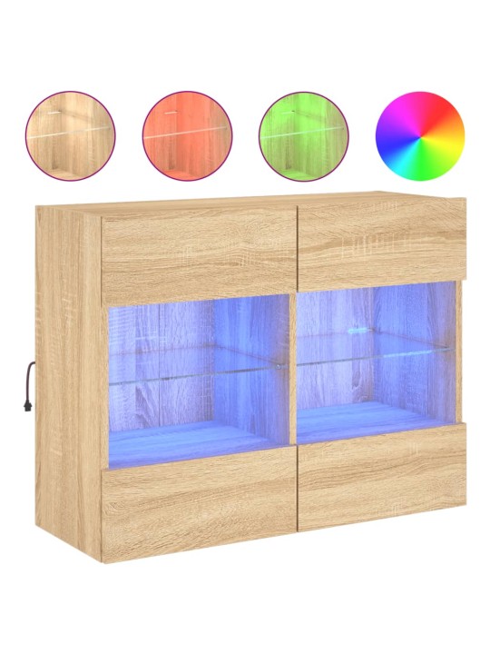 Tv plaukts ar led lampiņām, 78,5x30x60,5 cm, koka krāsā