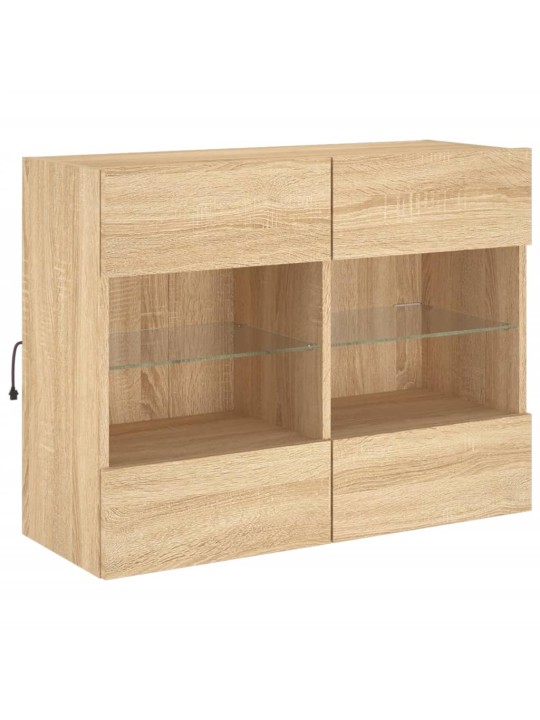 Tv plaukts ar led lampiņām, 78,5x30x60,5 cm, koka krāsā