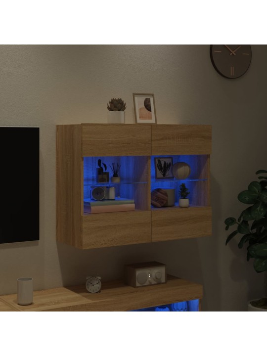 Tv plaukts ar led lampiņām, 78,5x30x60,5 cm, koka krāsā