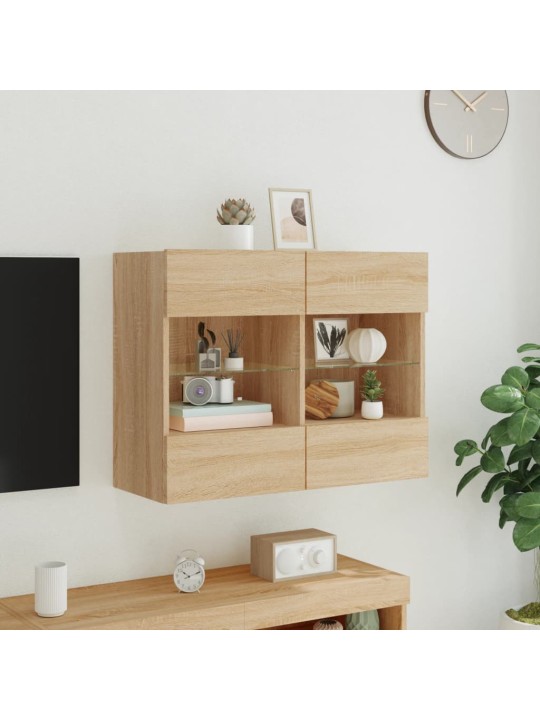 Tv plaukts ar led lampiņām, 78,5x30x60,5 cm, koka krāsā