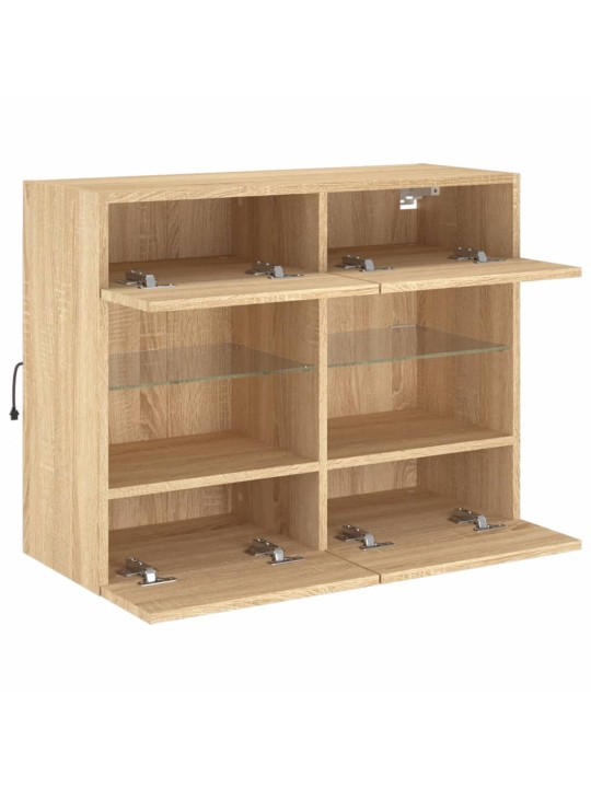 Tv plaukts ar led lampiņām, 78,5x30x60,5 cm, koka krāsā