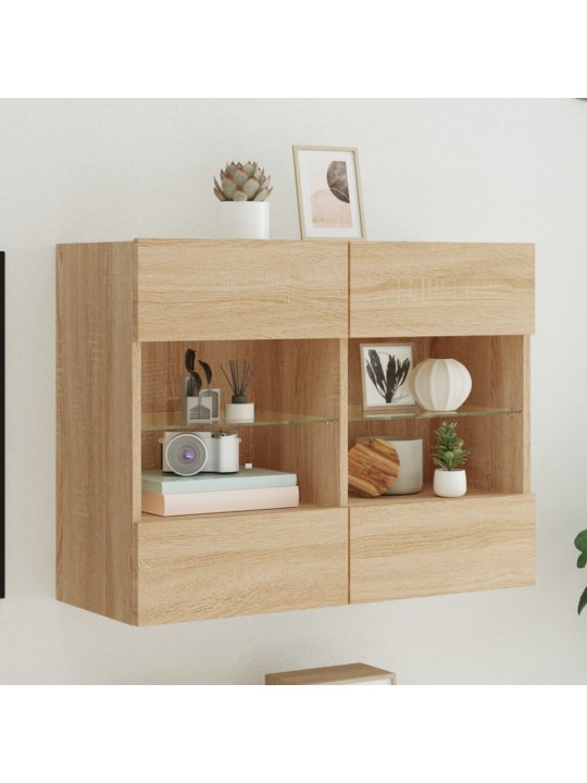 Tv plaukts ar led lampiņām, 78,5x30x60,5 cm, koka krāsā