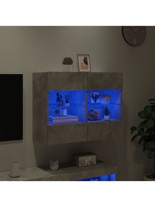 Tv galdiņi ar led lampiņām, betona pelēki, 78,5x30x60,5 cm