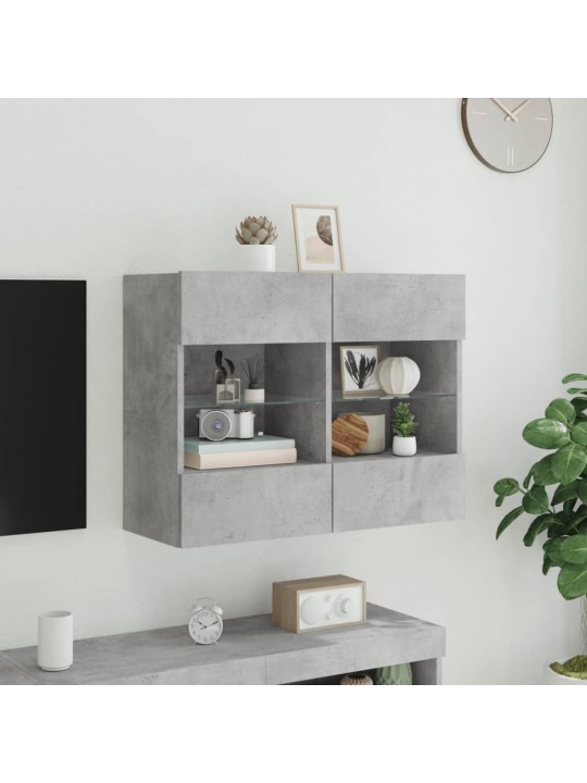 Tv galdiņi ar led lampiņām, betona pelēki, 78,5x30x60,5 cm
