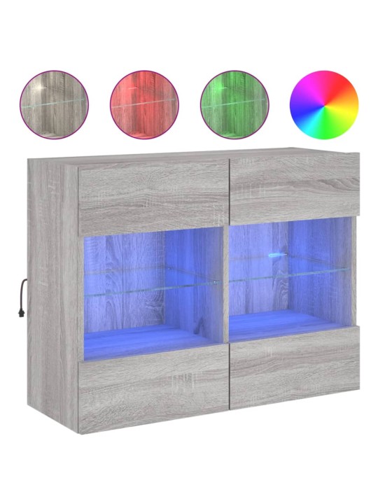 Tv skapītis ar led lampiņām, pelēka ozola krāsa, 78,5x30x60,5cm