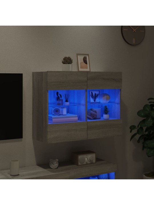 Tv skapītis ar led lampiņām, pelēka ozola krāsa, 78,5x30x60,5cm
