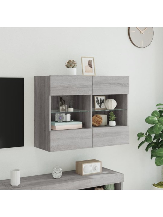 Tv skapītis ar led lampiņām, pelēka ozola krāsa, 78,5x30x60,5cm