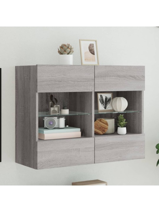 Tv skapītis ar led lampiņām, pelēka ozola krāsa, 78,5x30x60,5cm