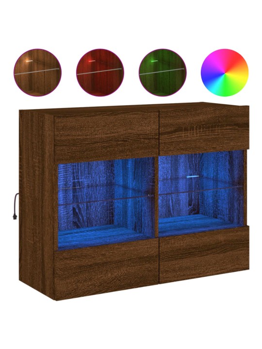Tv plaukti ar led lampiņām, 78,5x30x60,5 cm, brūna ozolkoka