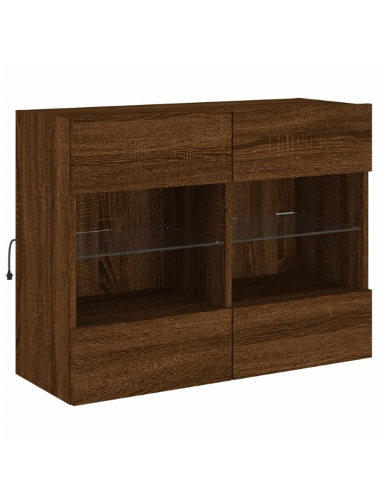 Tv plaukti ar led lampiņām, 78,5x30x60,5 cm, brūna ozolkoka