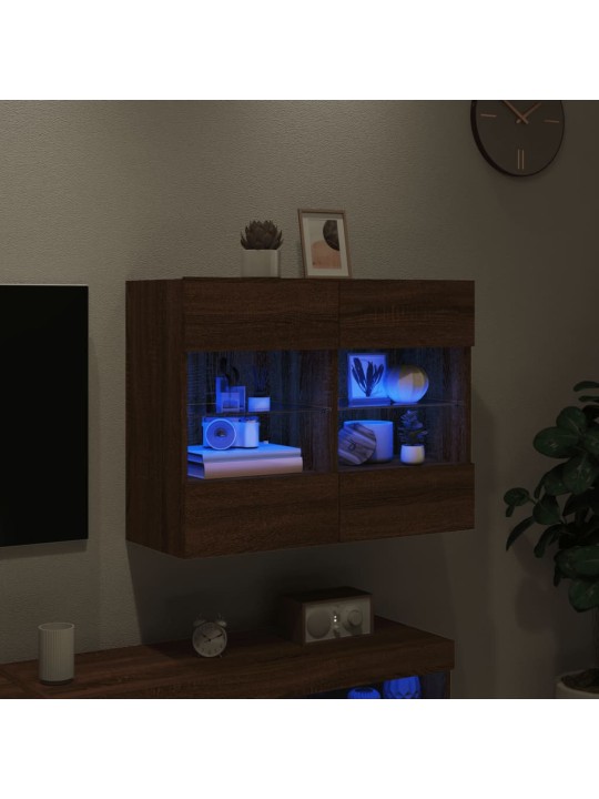 Tv plaukti ar led lampiņām, 78,5x30x60,5 cm, brūna ozolkoka