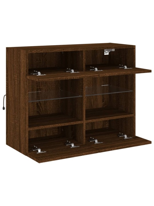 Tv plaukti ar led lampiņām, 78,5x30x60,5 cm, brūna ozolkoka