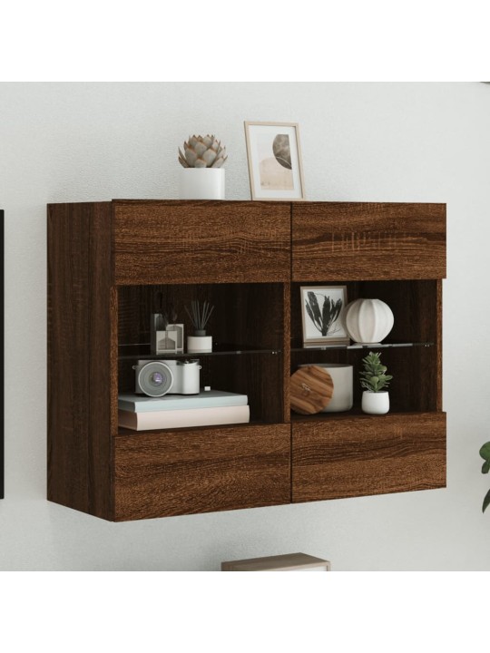 Tv plaukti ar led lampiņām, 78,5x30x60,5 cm, brūna ozolkoka