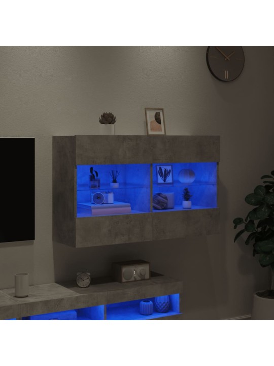 Tv galdiņi ar led lampiņām, betona pelēki, 98,5x30x60,5 cm