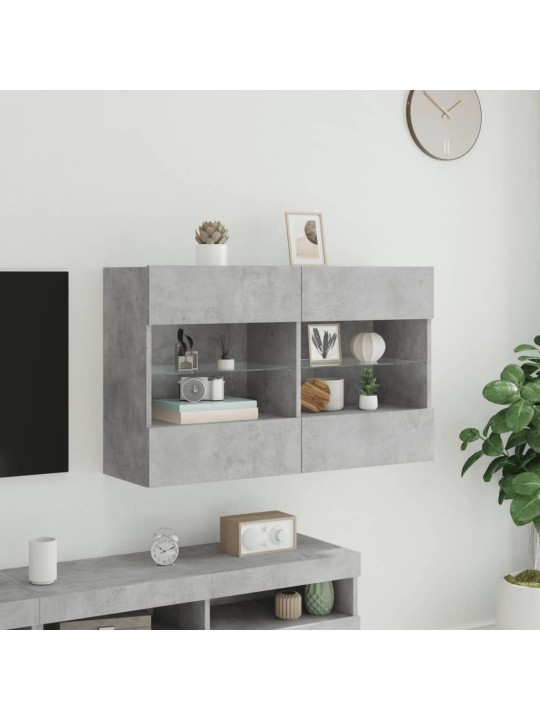 Tv galdiņi ar led lampiņām, betona pelēki, 98,5x30x60,5 cm