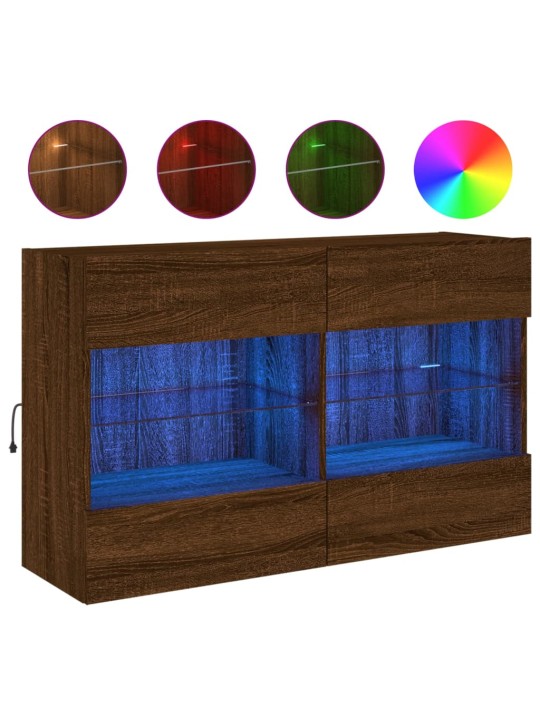 Tv plaukti ar led lampiņām, 98,5x30x60,5 cm, brūna ozolkoka