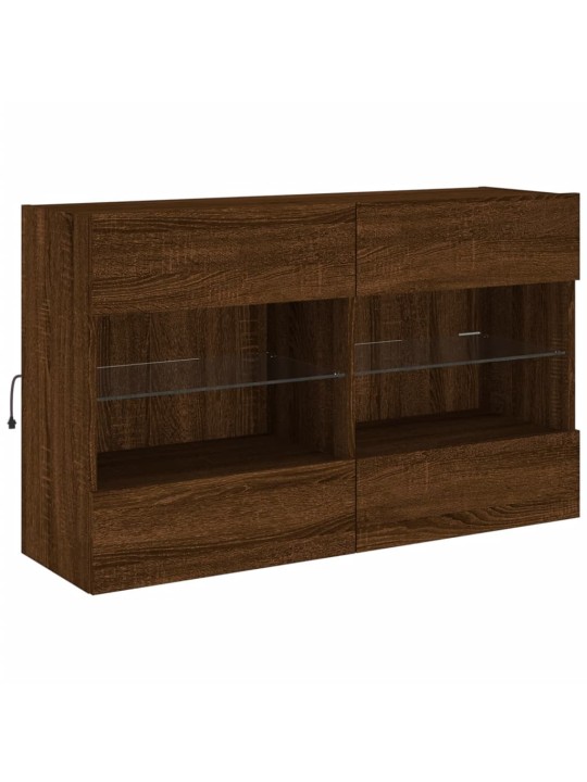 Tv plaukti ar led lampiņām, 98,5x30x60,5 cm, brūna ozolkoka