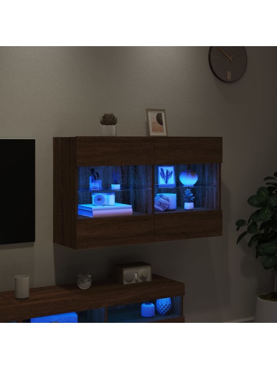 Tv plaukti ar led lampiņām, 98,5x30x60,5 cm, brūna ozolkoka