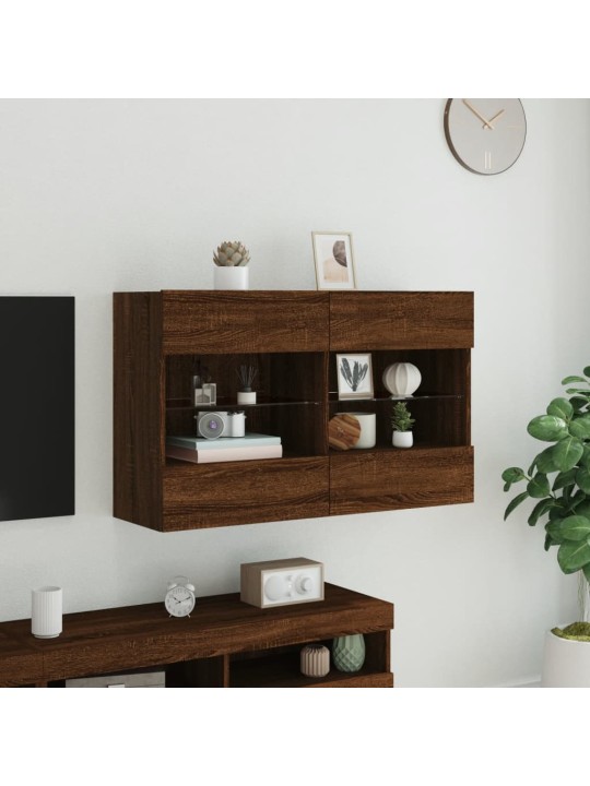 Tv plaukti ar led lampiņām, 98,5x30x60,5 cm, brūna ozolkoka