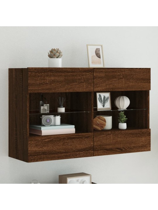 Tv plaukti ar led lampiņām, 98,5x30x60,5 cm, brūna ozolkoka