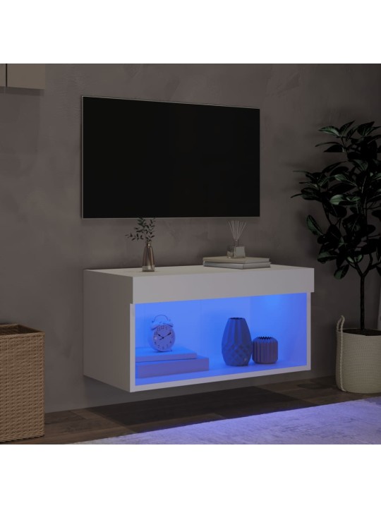 Tv skapītis ar led lampiņām, balts, 60x30x30 cm
