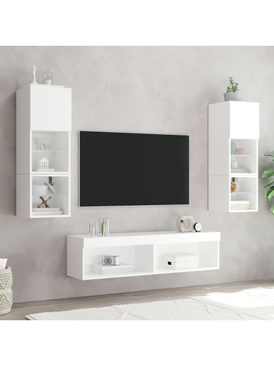Tv skapītis ar led lampiņām, balts, 60x30x30 cm