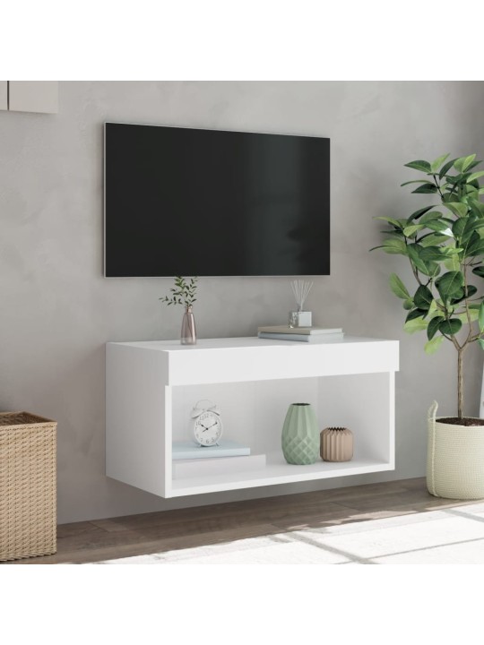 Tv skapītis ar led lampiņām, balts, 60x30x30 cm