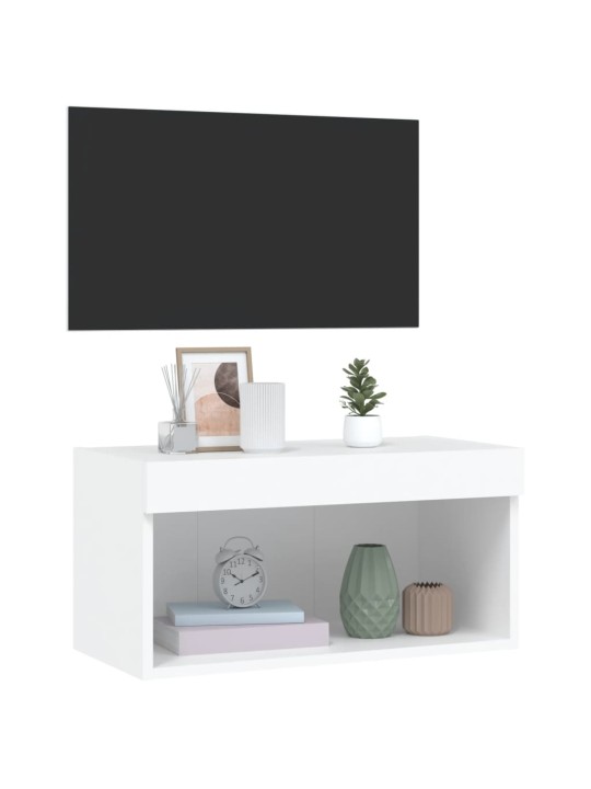 Tv skapītis ar led lampiņām, balts, 60x30x30 cm