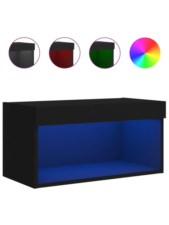 Tv skapītis ar led lampiņām, melns, 60x30x30 cm