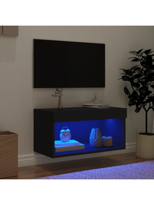 Tv skapītis ar led lampiņām, melns, 60x30x30 cm