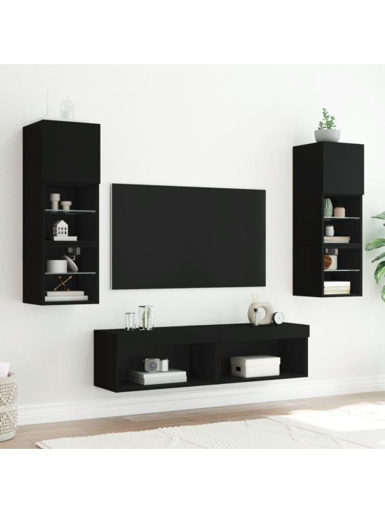 Tv skapītis ar led lampiņām, melns, 60x30x30 cm