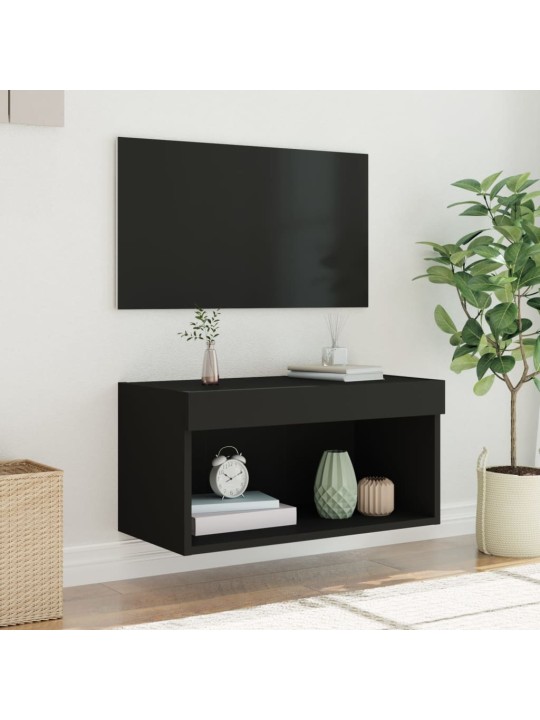 Tv skapītis ar led lampiņām, melns, 60x30x30 cm