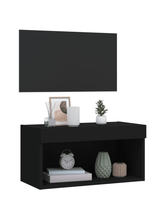 Tv skapītis ar led lampiņām, melns, 60x30x30 cm