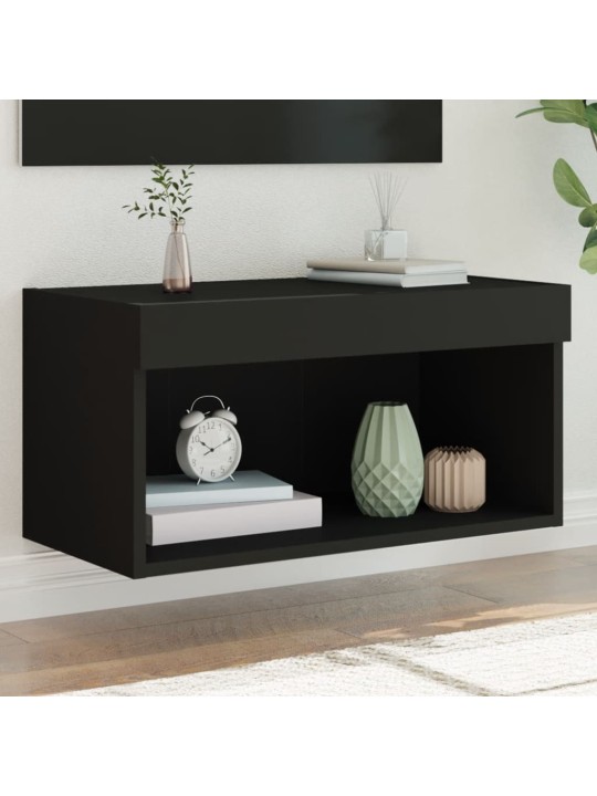 Tv skapītis ar led lampiņām, melns, 60x30x30 cm