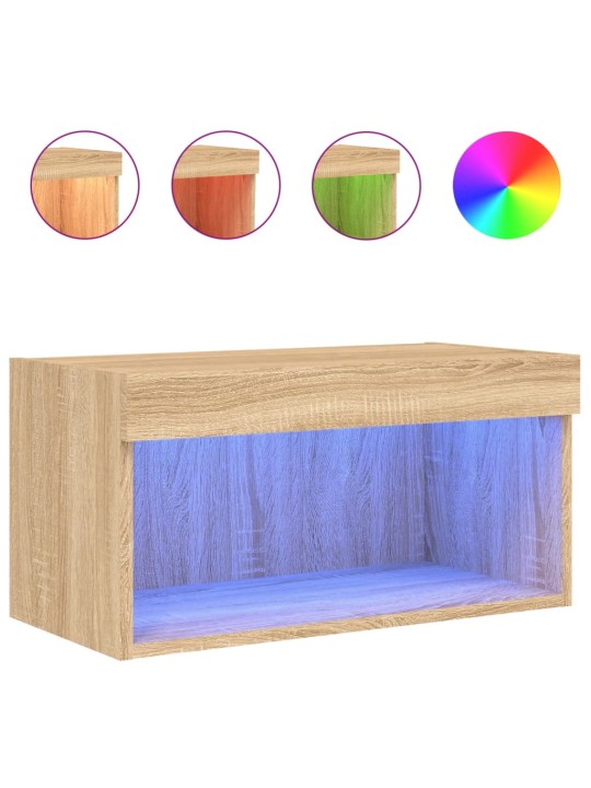 Tv skapītis ar led lampiņām, ozolkoka, 60x30x30 cm