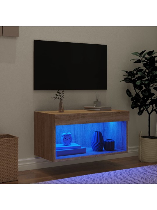 Tv skapītis ar led lampiņām, ozolkoka, 60x30x30 cm