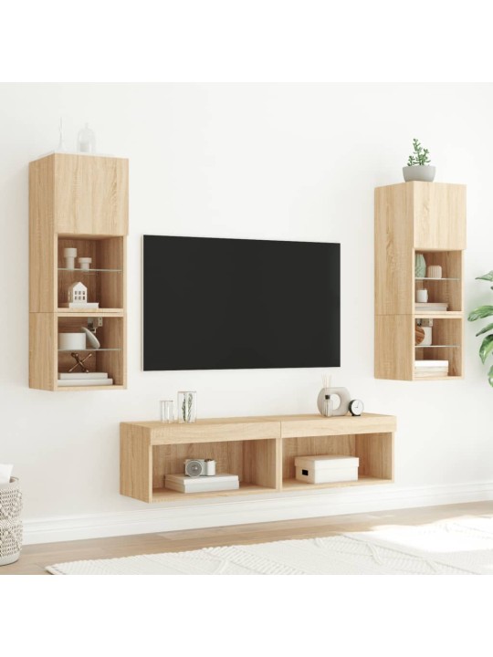 Tv skapītis ar led lampiņām, ozolkoka, 60x30x30 cm