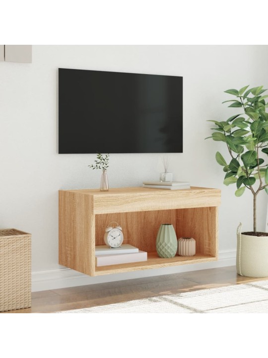 Tv skapītis ar led lampiņām, ozolkoka, 60x30x30 cm