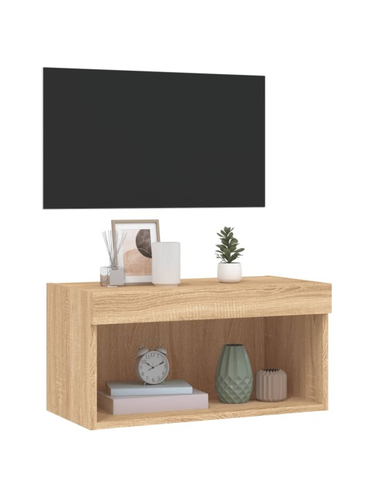 Tv skapītis ar led lampiņām, ozolkoka, 60x30x30 cm