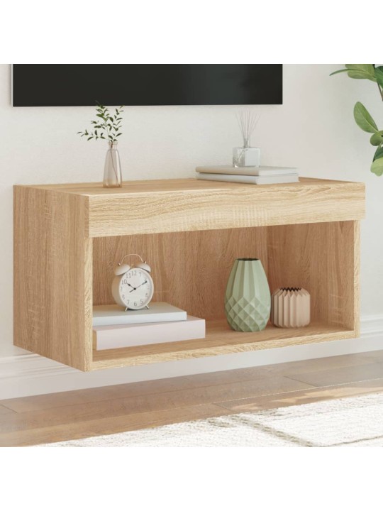 Tv skapītis ar led lampiņām, ozolkoka, 60x30x30 cm