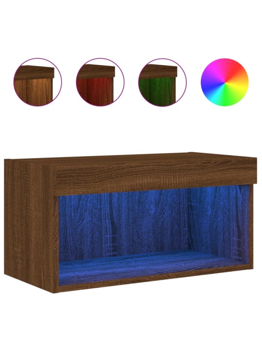 Tv galdiņš ar led lampiņām, brūna ozolkoka, 60x30x30 cm