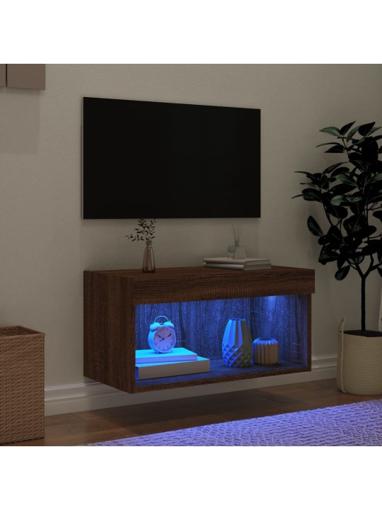 Tv galdiņš ar led lampiņām, brūna ozolkoka, 60x30x30 cm
