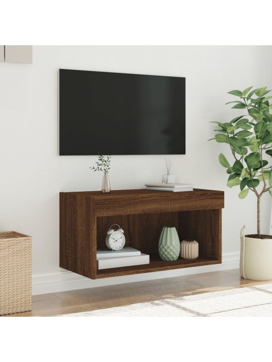Tv galdiņš ar led lampiņām, brūna ozolkoka, 60x30x30 cm