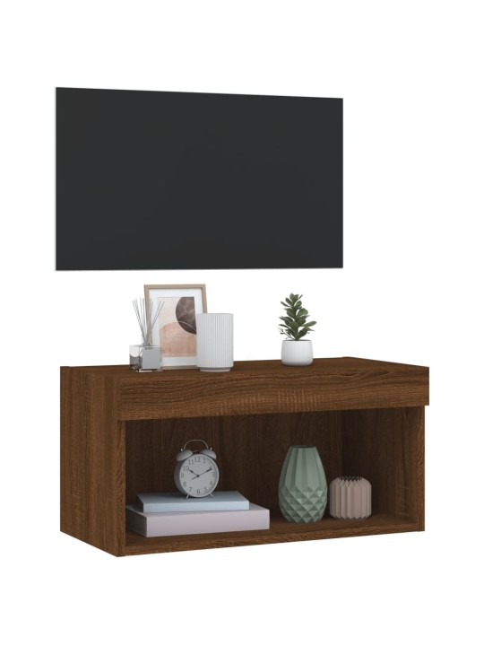Tv galdiņš ar led lampiņām, brūna ozolkoka, 60x30x30 cm