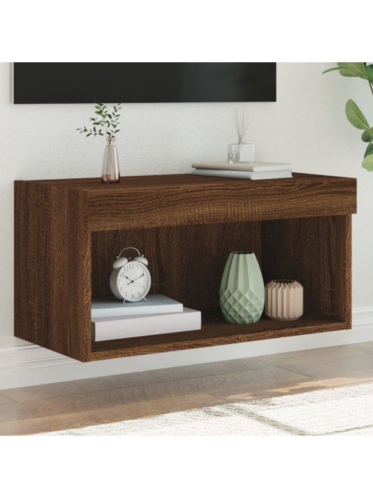 Tv galdiņš ar led lampiņām, brūna ozolkoka, 60x30x30 cm