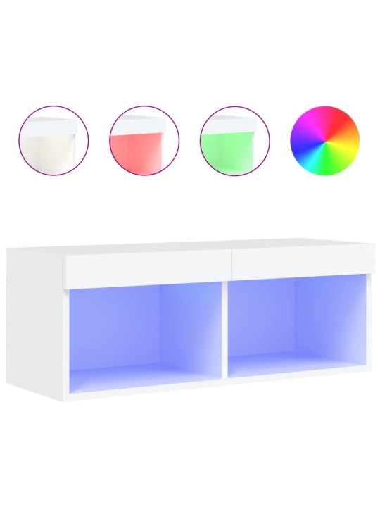 Tv skapītis ar led lampiņām, balti, 80x30x30 cm