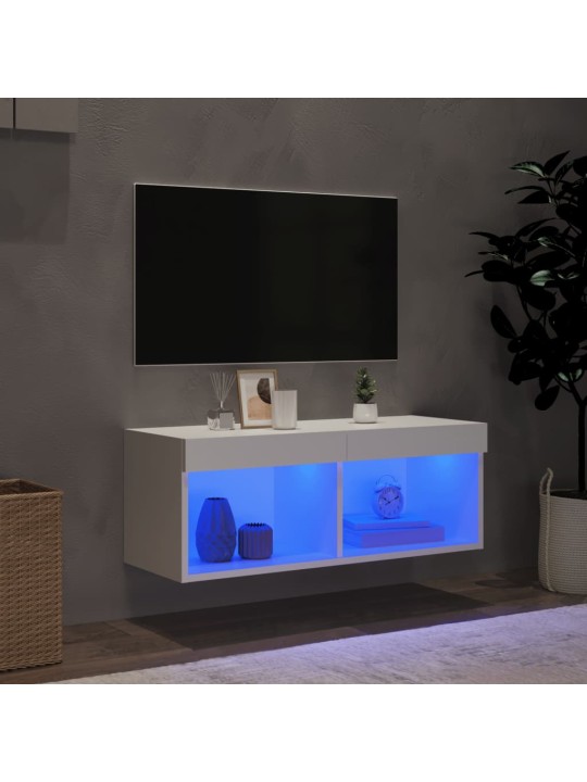 Tv skapītis ar led lampiņām, balti, 80x30x30 cm